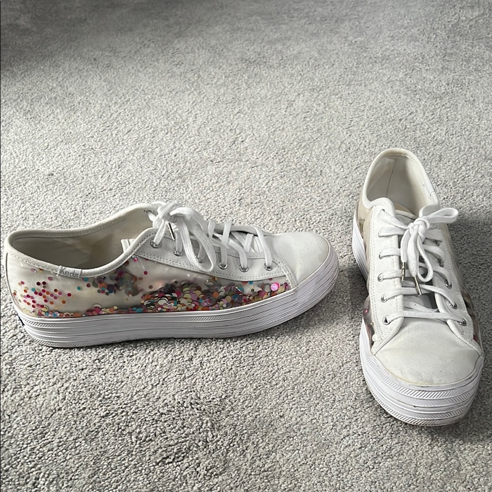 Kate Spade Triple Kick Confetti White Keds Platform Sneakers